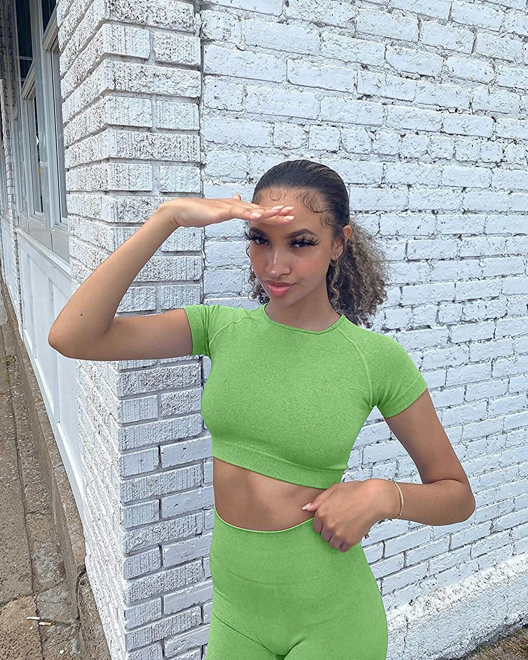 OYS Women'S Yoga 2 Piece Outfits Workout Running Crop Top Seamless High Waist Sports Shorts Sets Apparel & Accessories > Clothing > Underwear & Socks > Lingerie OYS   