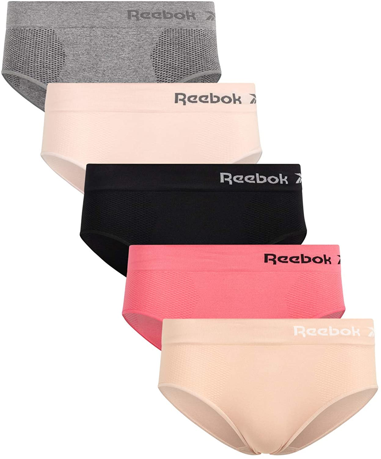 Reebok Women'S Underwear - Seamless Hipster Briefs (5 Pack) Apparel & Accessories > Clothing > Underwear & Socks > Underwear Reebok Black/Nude/Hot Pink/Pink Rose/Grey Medium 
