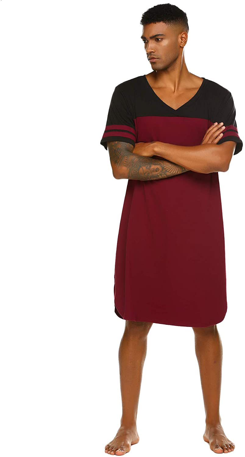 Ekouaer Nightgowns Mens V Neck Long Sleeve Sleepwear Big&Tall Pajama Sleeping Wear Loungewear Nightshirts M-XXXL Apparel & Accessories > Clothing > Sleepwear & Loungewear > Nightgowns Kylie Max   