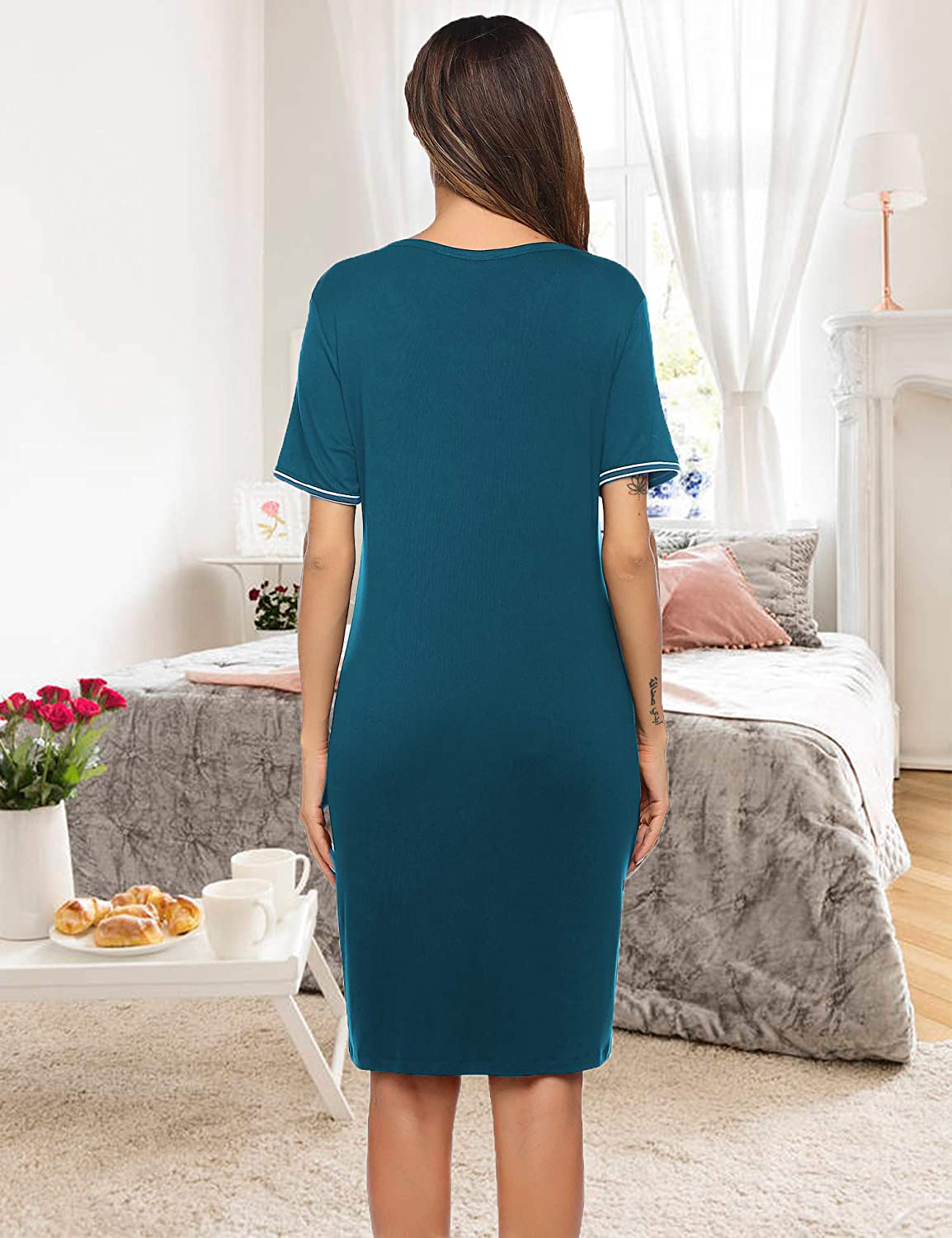 Ekouaer Nightgowns for Women Sleepshirt Short Sleeve Pajama Shirt Soft Sleep Dress Striped Pocket Loungewear Nightshirt Apparel & Accessories > Clothing > Sleepwear & Loungewear > Nightgowns Kylie Max   