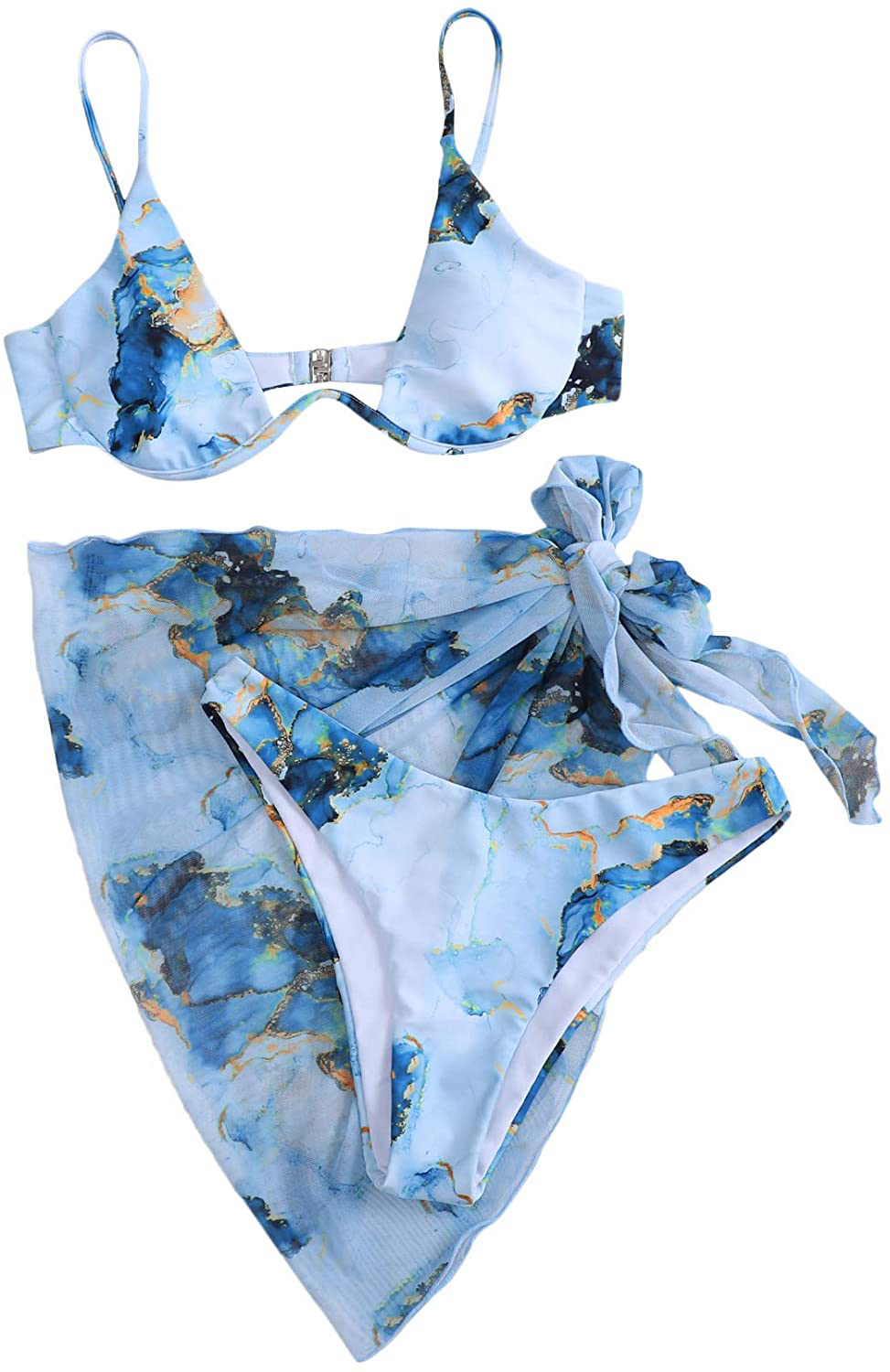 SheIn Women's 3 Piece Tie Dye Underwire Bikini Set Swimsuit and Cover Up Beach Skirt Apparel & Accessories > Clothing > Swimwear SheIn   