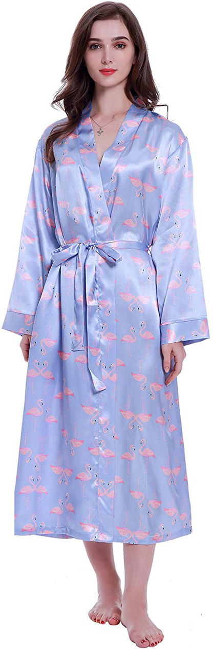 Lavenderi Women'S Long Classic Satin Kimono Lounge Bathrobe Robe Apparel & Accessories > Clothing > Sleepwear & Loungewear > Robes Lavenderi   