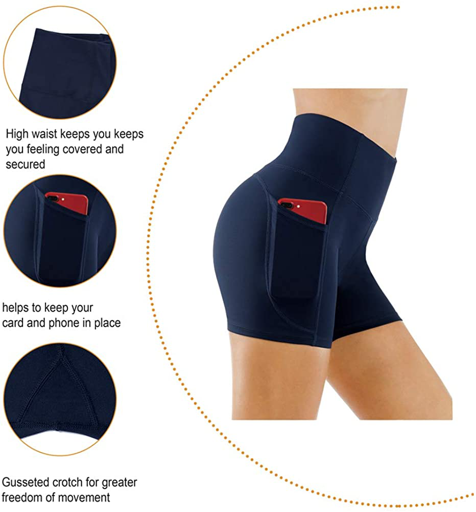 THE GYM PEOPLE High Waist Yoga Shorts for Women'S Tummy Control Fitness Athletic Workout Running Shorts with Deep Pockets Apparel & Accessories > Clothing > Shorts Kylie Max   