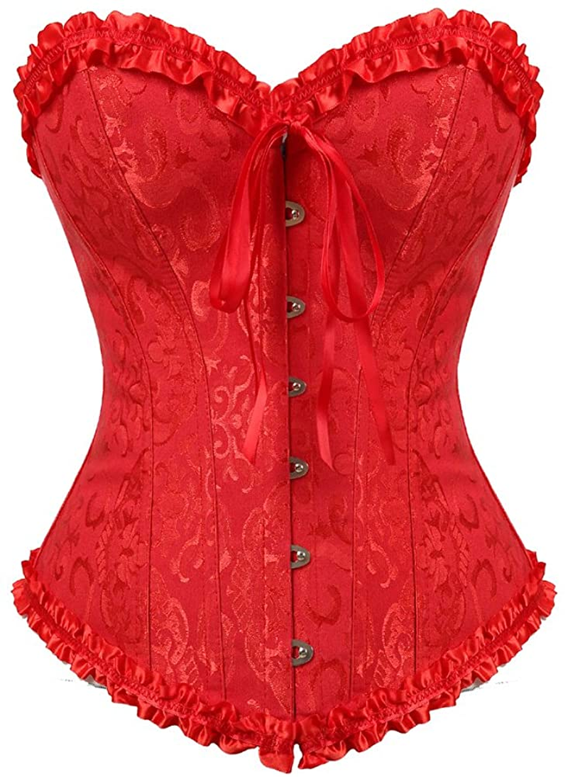 Women Lace up Back Sexy Floral Corset for Women Lingerie Bustier Top plus Size Apparel & Accessories > Clothing > Underwear & Socks > Lingerie Zhitunemi Red 3X-Large 