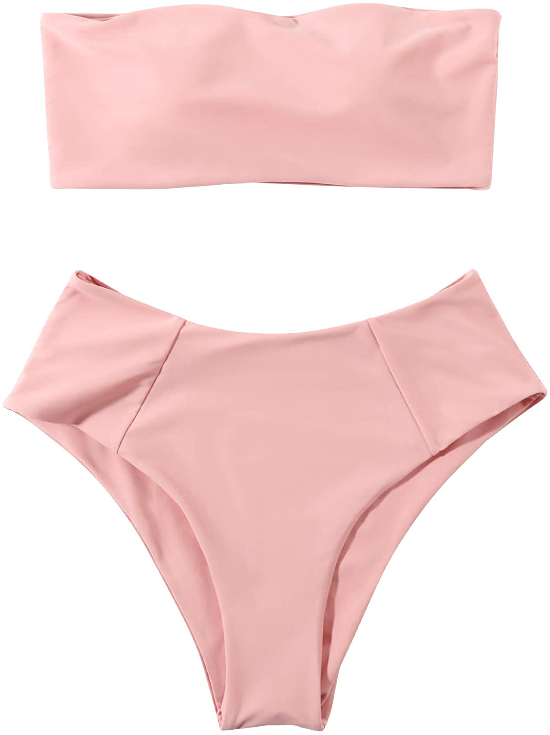 OMKAGI Women's 2 Pieces Bandeau Bikini Swimsuits Off Shoulder High Waist Bathing Suit High Cut Apparel & Accessories > Clothing > Swimwear OMKAGI 3-pink Small 