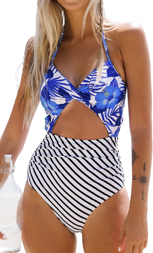 CUPSHE Women'S One Piece Swimsuit Cutout Halter Lace up Twist Bathing Suit Apparel & Accessories > Clothing > Swimwear Kylie Max   