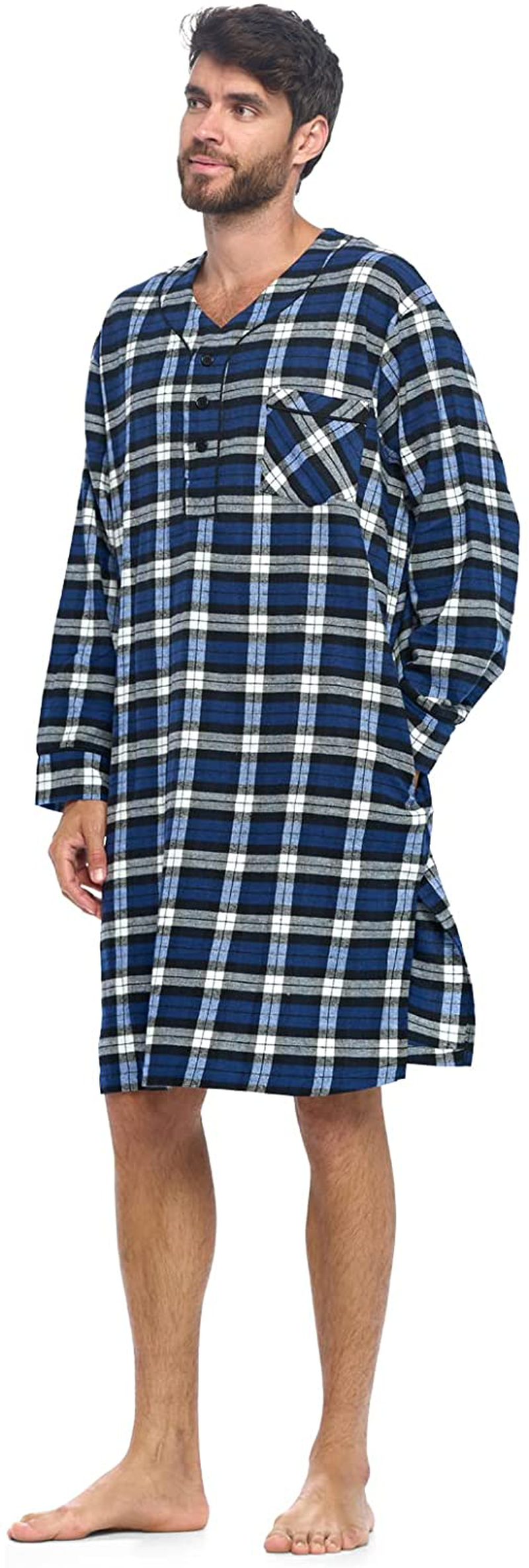 Ashford & Brooks Mens Flannel Plaid Long Sleep Shirt Henley Nightshirt Apparel & Accessories > Clothing > Sleepwear & Loungewear > Nightgowns Kylie Max   