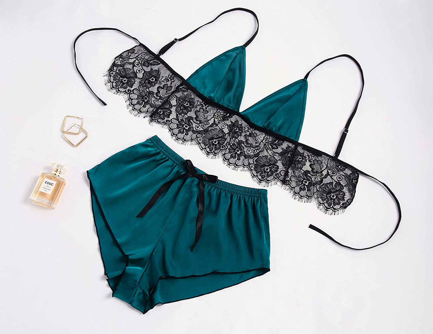 Avidlove Satin Pajama Lingerie Lace Cami Top with Shorts Sexy 2 Piece Sleepwear Apparel & Accessories > Clothing > Sleepwear & Loungewear Kylie Max   