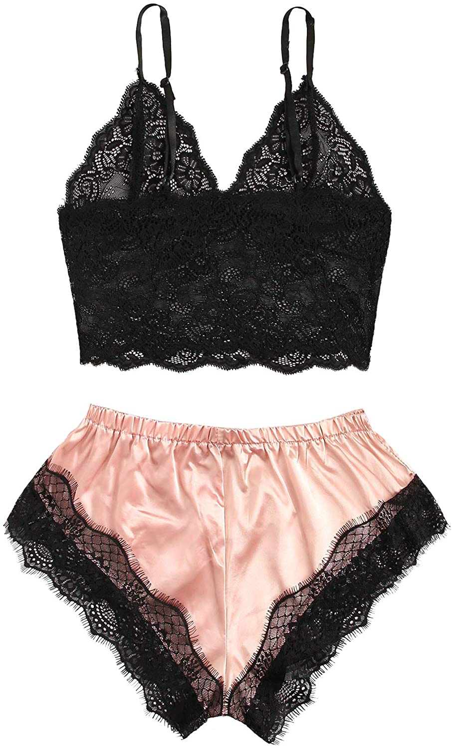 Sweatyrocks Women'S Lace Cami Top with Shorts with Panties 2 Piece Set Sexy Lingerie Pajama Set Apparel & Accessories > Clothing > Sleepwear & Loungewear Kylie Max   