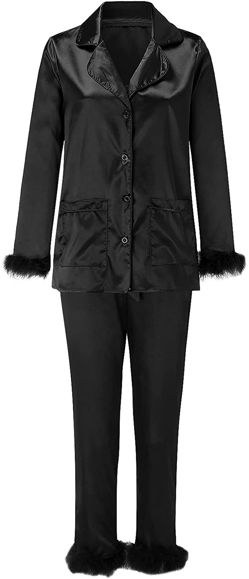 Women Pajamas Set Feather Long Sleeve Camis Tops+Long Pants 2 Piece Set Sleepwear Apparel & Accessories > Clothing > Sleepwear & Loungewear Kylie Max   
