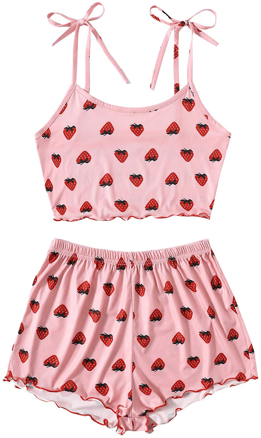 Sweatyrocks Women'S Summer Strawberry Print Cami Top and Shorts Sleepwear Pajamas Set Apparel & Accessories > Clothing > Sleepwear & Loungewear Kylie Max   