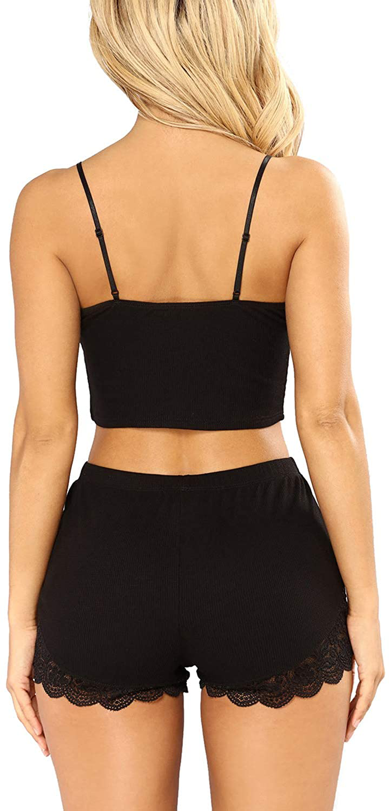 RSLOVE Pajamas Set Women'S V-Neck Sleeveless Sleepwear PJ Set Soft Lace Cami Set with Short Pants Nightwear Apparel & Accessories > Clothing > Sleepwear & Loungewear Kylie Max   