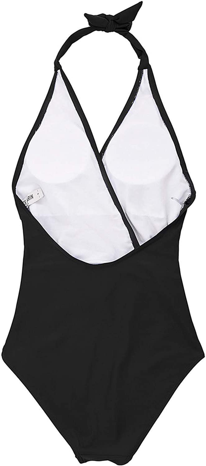 GRACE KARIN Women'S Halter Swimwear V Neck Stripe One-Piece Swimsuit Monokini Apparel & Accessories > Clothing > Swimwear Kylie Max   
