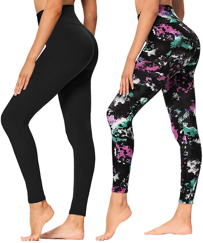 High Waisted Leggings for Women - Soft Athletic Tummy Control Pants for Running Cycling Yoga Workout - Reg & Plus Size Apparel & Accessories > Clothing > Activewear SYRINX Black, Colored Ink XX-Large 