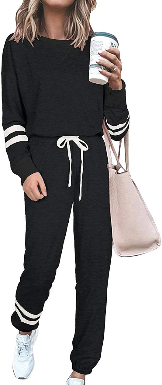 PRETTYGARDEN Women’s Tie Dye Two Piece Pajamas Set Long Sleeve Sweatshirt with Long Pants Sleepwear Apparel & Accessories > Clothing > Sleepwear & Loungewear > Pajamas PRETTYGARDEN Striped Black Small 