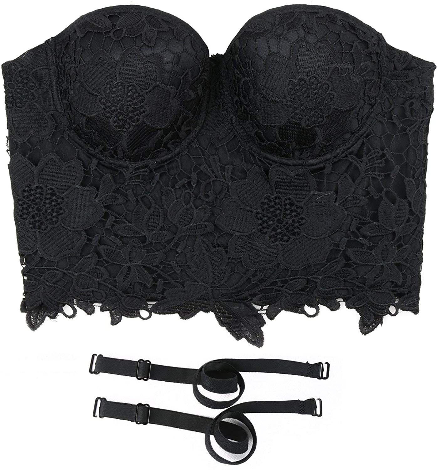 ELLACCI Women'S Floral Lace Bustier Crop Top Gothic Corset Bra Tops Black Apparel & Accessories > Clothing > Underwear & Socks > Lingerie ELLACCI   