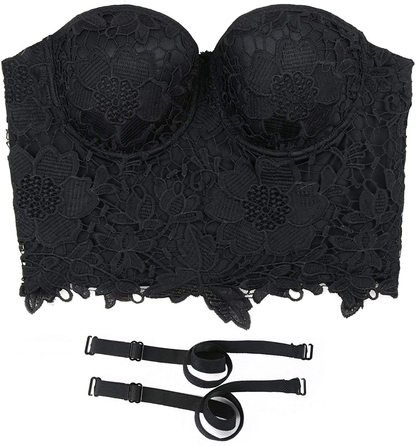 ELLACCI Women'S Floral Lace Bustier Crop Top Gothic Corset Bra Tops Black Apparel & Accessories > Clothing > Underwear & Socks > Lingerie ELLACCI   