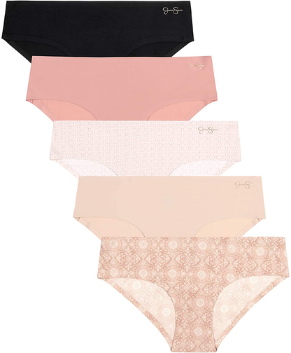 Jessica Simpson Women'S Underwear - Seamless Hipster Briefs (3/5/6 Pack) Apparel & Accessories > Clothing > Underwear & Socks > Underwear Jessica Simpson (5-pack) Medallion Print/Rose/Dot Print/Blush/Black X-Large 