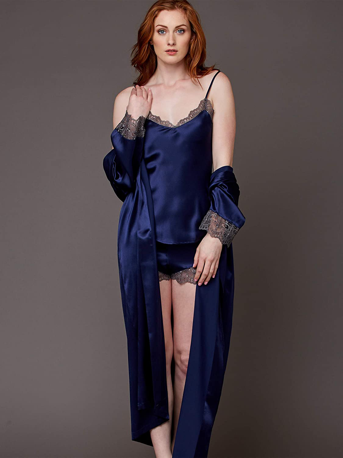 Julianna Rae Women'S Silk Robe, Full Length, Lace Trim, 2 Pocket, Le Soir Dream Apparel & Accessories > Clothing > Sleepwear & Loungewear > Robes Julianna Rae   