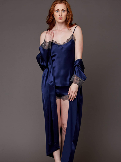 Julianna Rae Women'S Silk Robe, Full Length, Lace Trim, 2 Pocket, Le Soir Dream Apparel & Accessories > Clothing > Sleepwear & Loungewear > Robes Julianna Rae   
