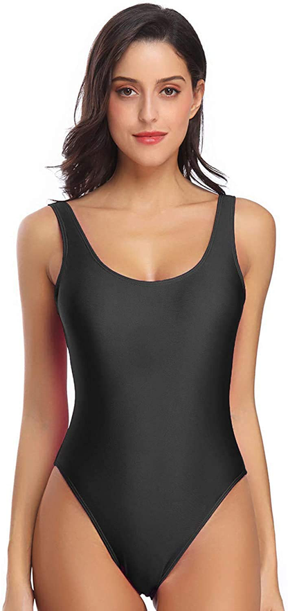 MIAIULIA Women'S Retro 80S/90S Inspired High Cut Low Back Padding One Piece Swimwear Bathing Suits Apparel & Accessories > Clothing > Swimwear Kylie Max Black With Padding Medium 