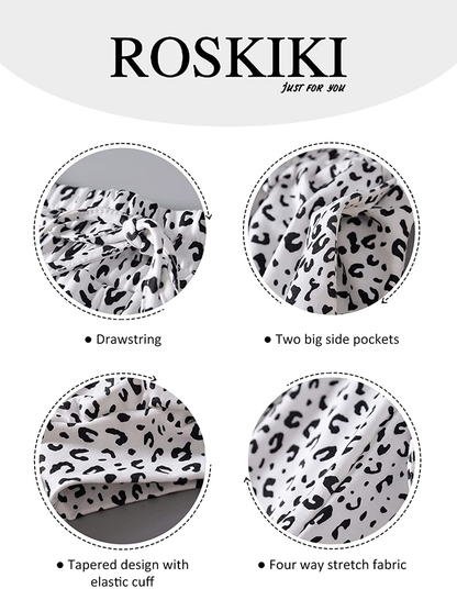 ROSKIKI Womens Leopard Drawstring Elastic Waist Sports Lounge Pants with Pockets Apparel & Accessories > Clothing > Activewear Kylie Max   
