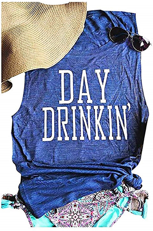 Bealatt Day Drinkin’ Casual Tank Tops Funny Letters Print Vest T-Shirt, Cute Drinking Shirt Tank for Women Apparel & Accessories > Clothing > Activewear Kylie Max   