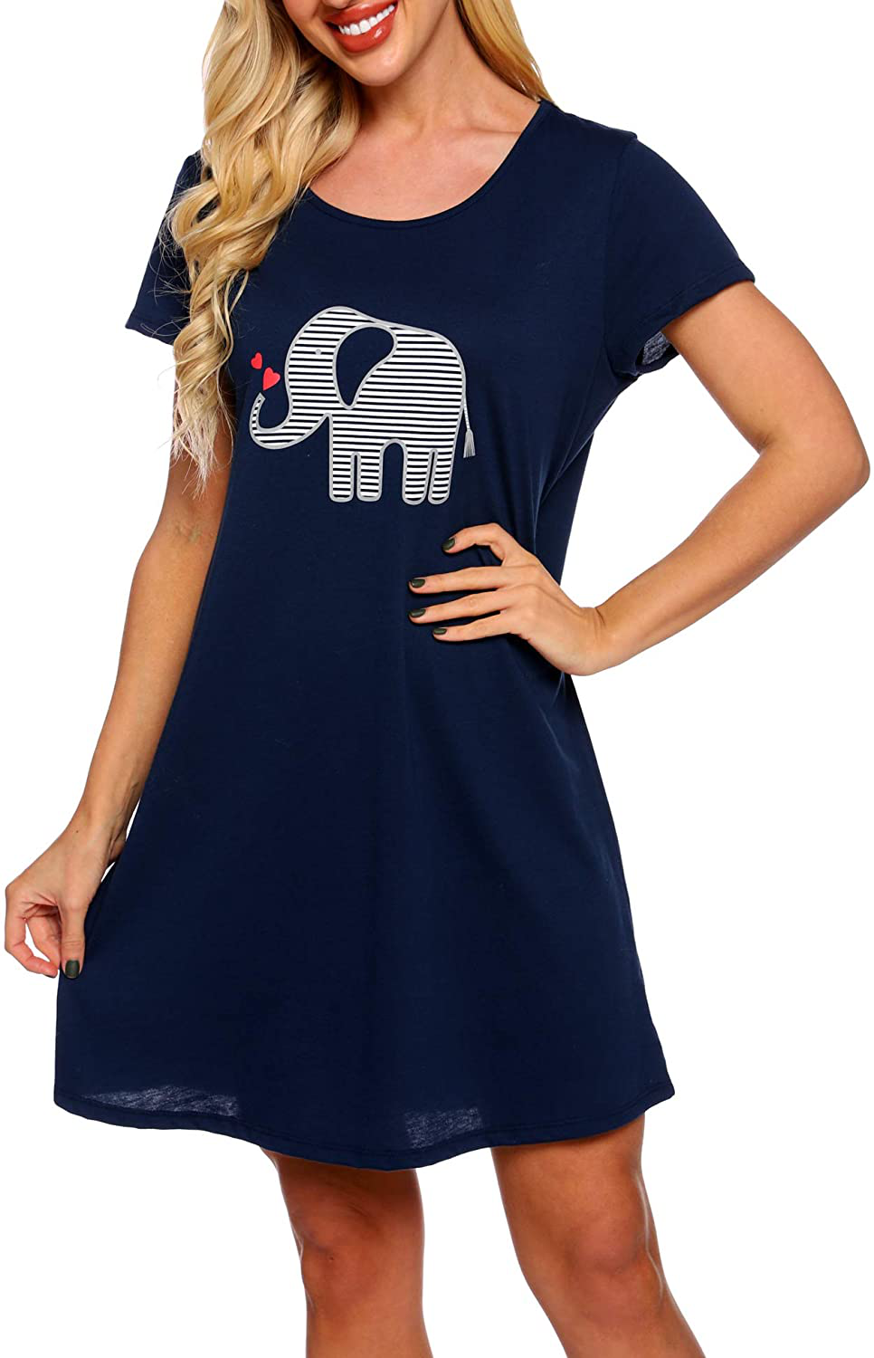 ENJOYNIGHT Sleepwear Women'S Nightgown Printed Sleep Shirt Short Sleeve Sleep Tee Cotton Nightshirt Apparel & Accessories > Clothing > Sleepwear & Loungewear > Nightgowns Kylie Max   