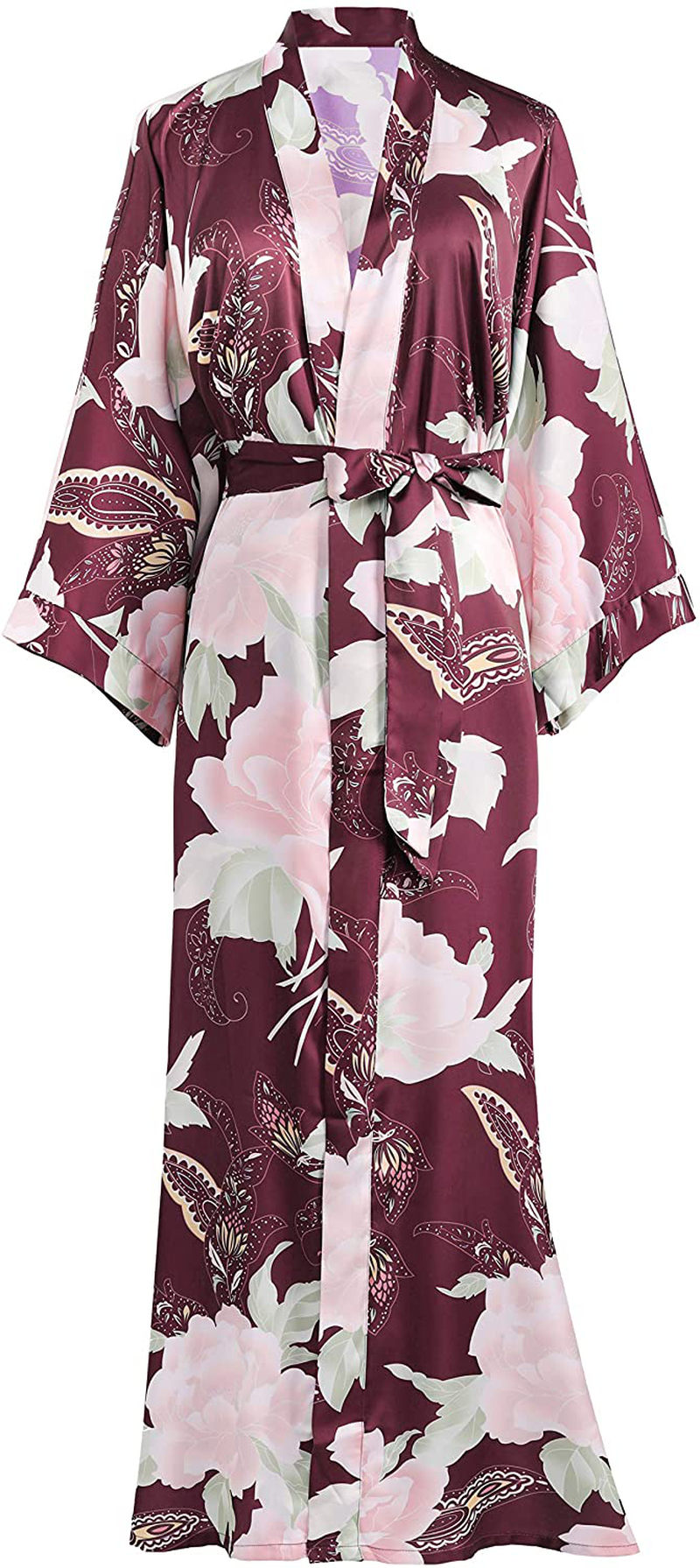 BABEYOND Long Print Kimono Robe Blouse Kimono Cover up Loose Cardigan Top Outwear Apparel & Accessories > Clothing > Sleepwear & Loungewear > Robes KYLIE MAX Winered  