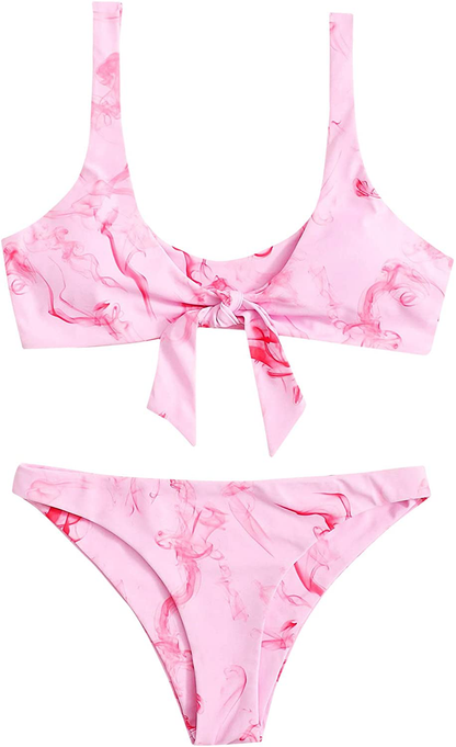 SweatyRocks Women's Sexy Bikini Swimsuit Tie Knot Front Leopard Print Swimwear Set Apparel & Accessories > Clothing > Swimwear SweatyRocks Tie Dye-purple Large 