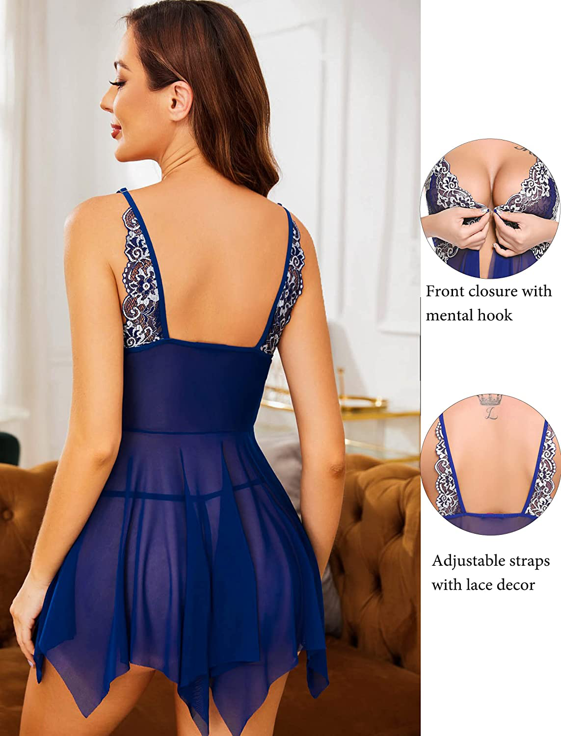 Avidlove Women Lace Lingerie Front Closure Babydoll V Neck Nightwear Sexy Chemise Nightie Apparel & Accessories > Clothing > Underwear & Socks > Lingerie Kylie Max   