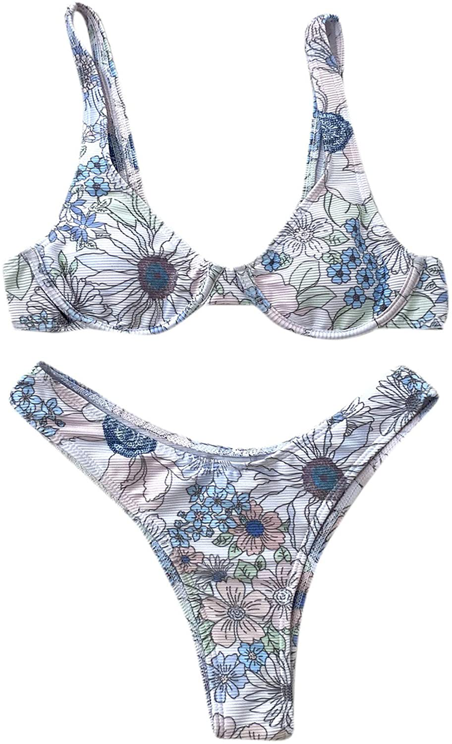 SweatyRocks Women's Sexy Bathing Suits Spaghetti Strap Floral Bikini Set Underwire Swimsuit Apparel & Accessories > Clothing > Swimwear SweatyRocks Floral Multicolor Large 