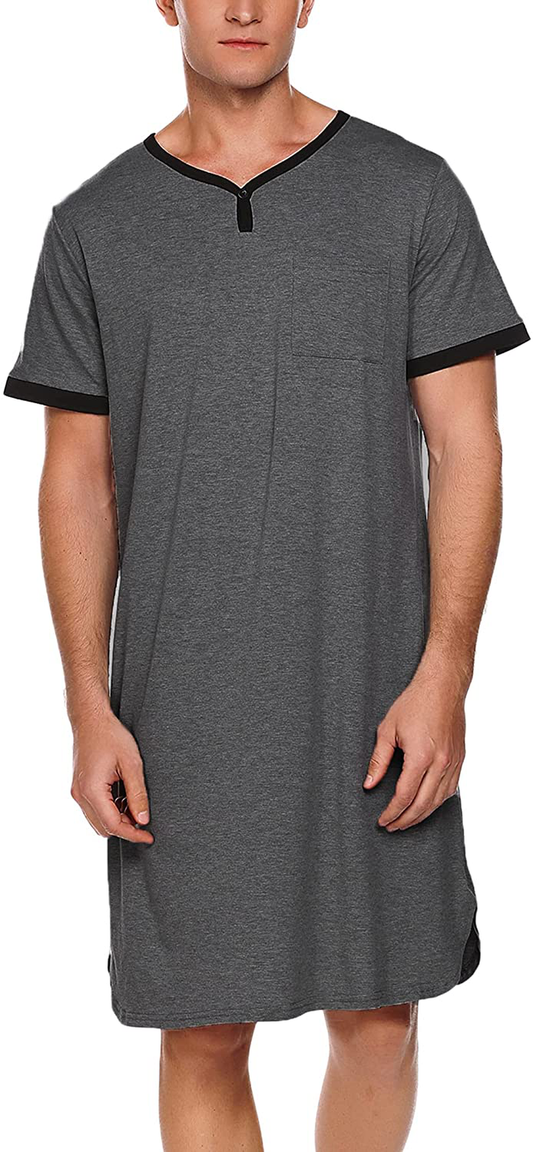 Ekouaer Men'S Nightshirt Nightwear Comfy Big&Tall Short Sleeve Henley Sleep Shirt Apparel & Accessories > Clothing > Sleepwear & Loungewear > Nightgowns Kylie Max   