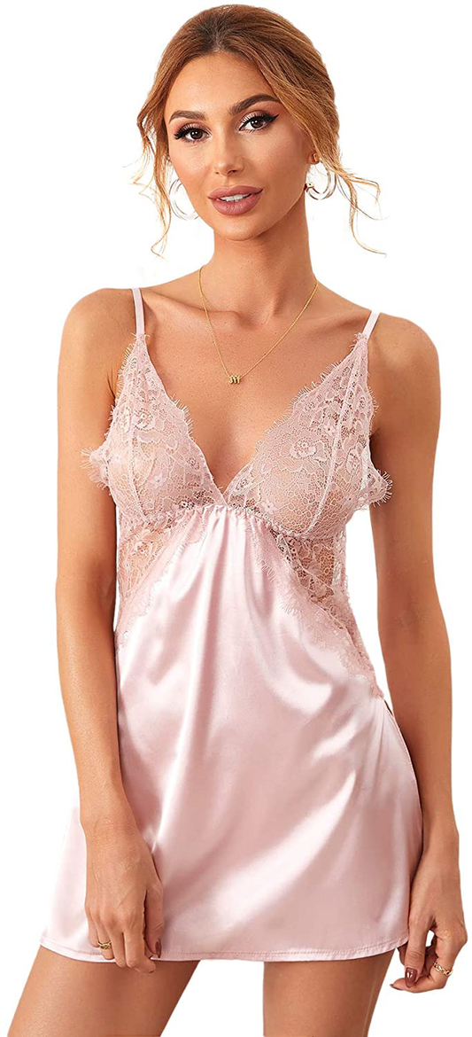 SOLY HUX Women'S Lace Mesh Lingerie Dress Babydoll Chemise Nightwear Apparel & Accessories > Clothing > Underwear & Socks > Lingerie Kylie Max   
