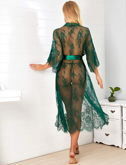 Avidlove Women Sexy Long Lace Lingerie Kimono Robe Sheer Babydoll Nightgown Nightdress Apparel & Accessories > Clothing > Underwear & Socks > Lingerie Kylie Max   