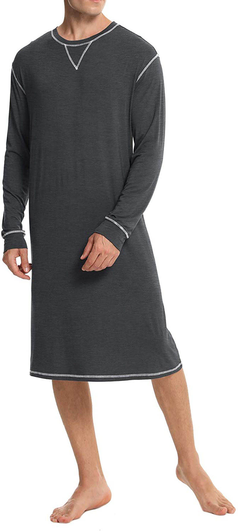 SWOMOG Men'S Nightshirt Long Sleeve Crewneck Modal Nightgown Loose Comfy Sleep Shirt Apparel & Accessories > Clothing > Sleepwear & Loungewear > Nightgowns Kylie Max   