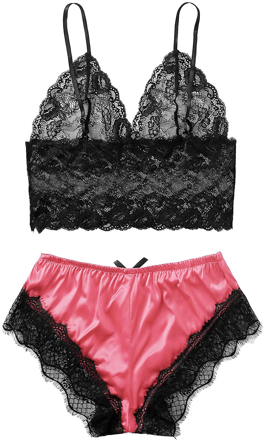 SOLY HUX Women'S plus Size Spaghetti Strap Lace Trim Bralette and Shorts Sleepwear Pajama Lingerie Set Apparel & Accessories > Clothing > Underwear & Socks > Lingerie KYLIE MAX   