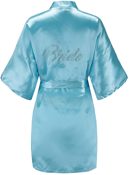 EPLAZA Women'S One Size Silver Rhinestones Bride Bridesmaid Short Satin Robes for Wedding Party Getting Ready Apparel & Accessories > Clothing > Sleepwear & Loungewear > Robes Kylie Max   