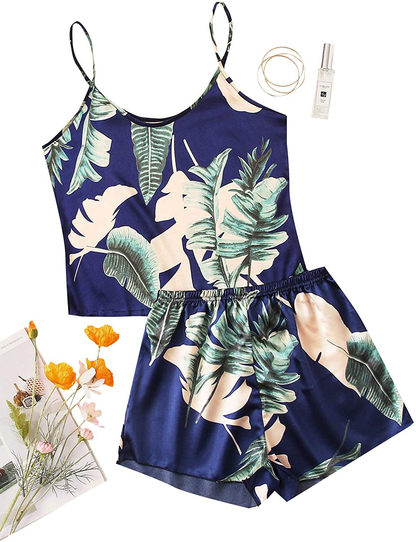 Floerns Women'S Summer Palm Leaf Tropical Print Cami Sleepwear Pajama Set Apparel & Accessories > Clothing > Sleepwear & Loungewear Kylie Max   