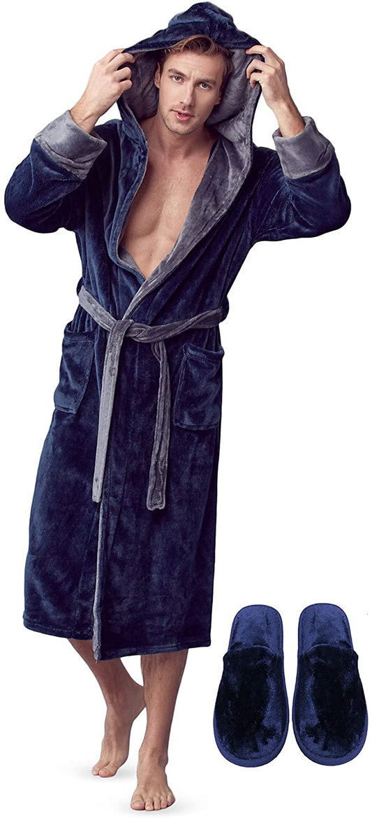 LOTUS LINEN Mens Plush Robe, Soft Hooded Long Robes for Men, Luxury Mens Bathrobes Apparel & Accessories > Clothing > Sleepwear & Loungewear > Robes Kylie Max   