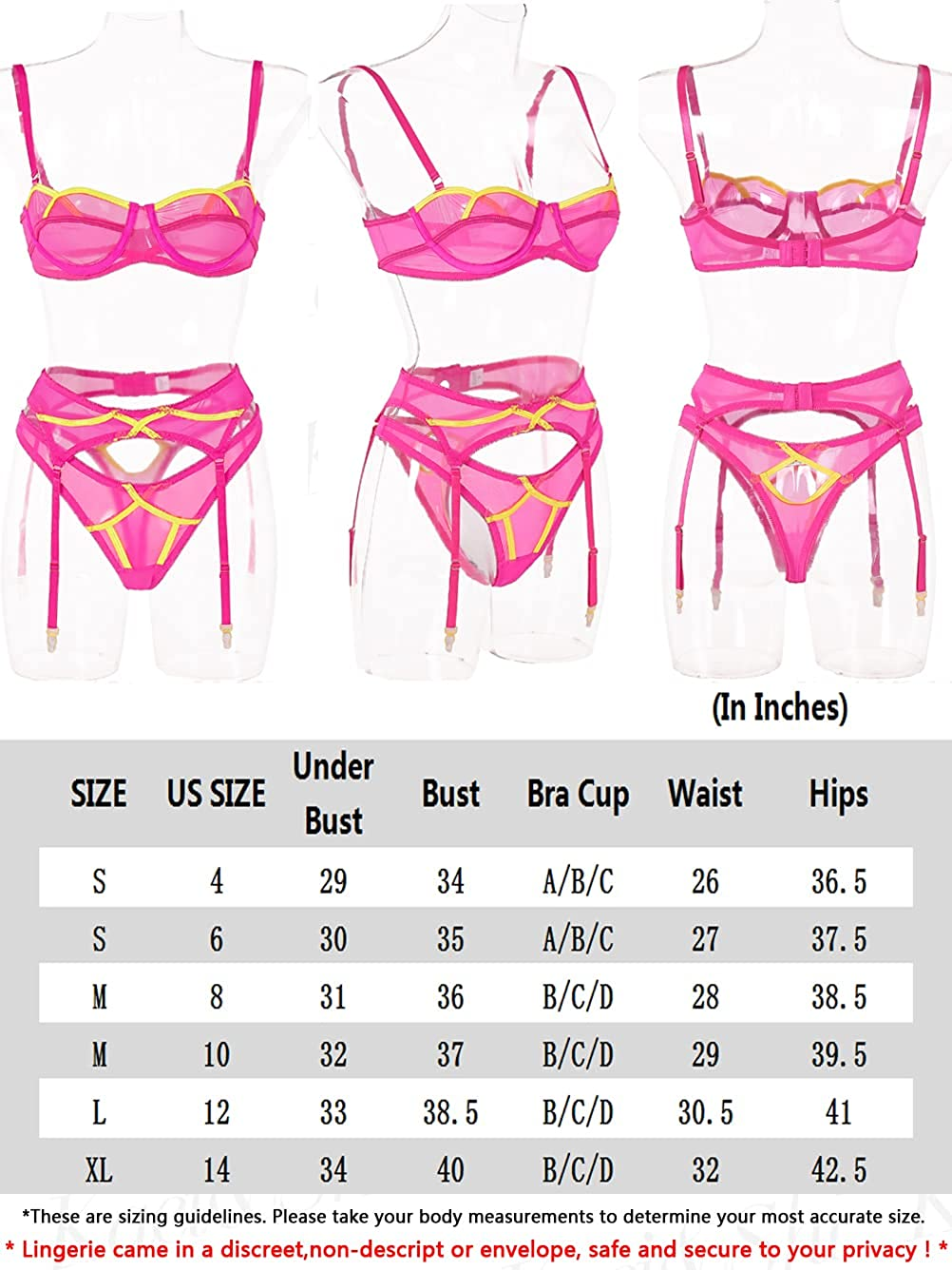 Kaei&Shi Mesh Sheer,Underwire Bra,Thong,Belt,Garter Lingerie for Women Apparel & Accessories > Clothing > Underwear & Socks > Lingerie Kaei&Shi   