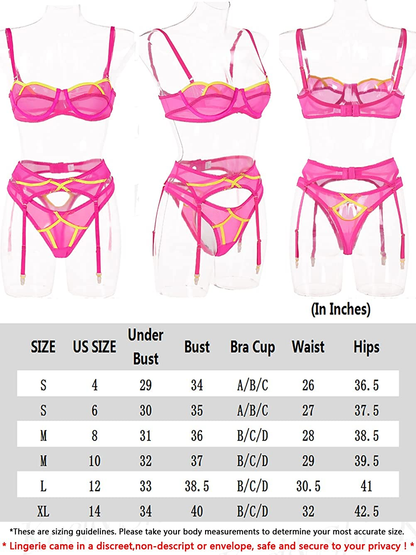 Kaei&Shi Mesh Sheer,Underwire Bra,Thong,Belt,Garter Lingerie for Women Apparel & Accessories > Clothing > Underwear & Socks > Lingerie Kaei&Shi   