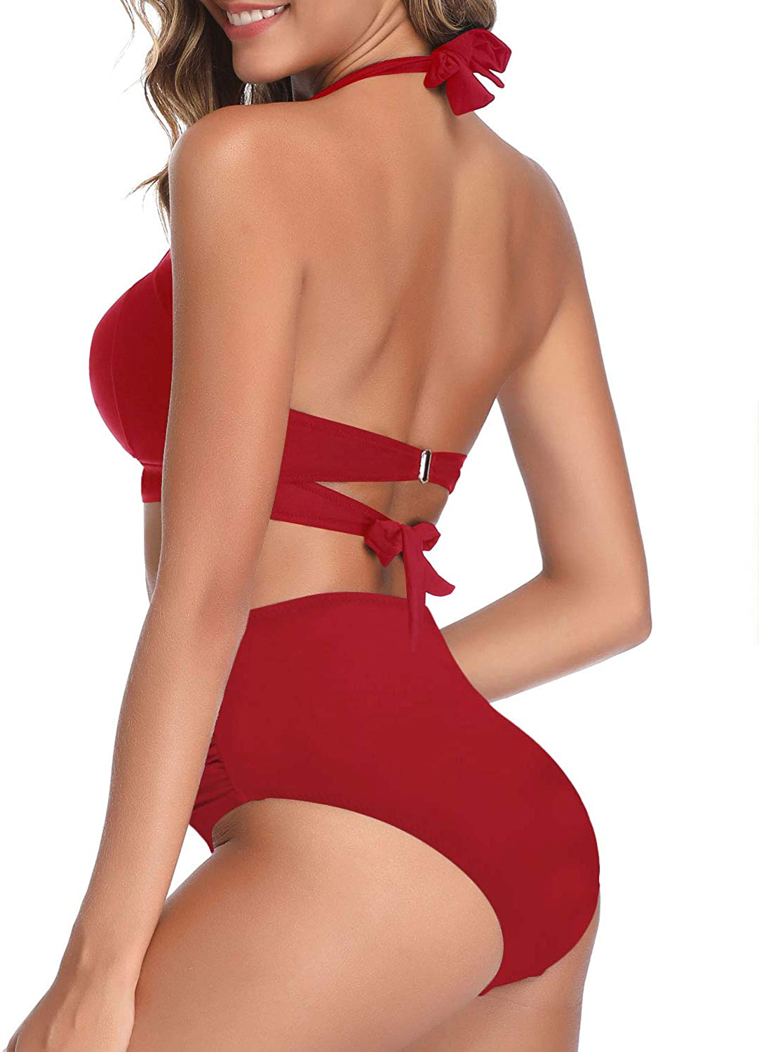 Tempt Me Women Vintage Swimsuit Two Piece Retro Halter Ruched High Waist Bikini with Bottom  Kylie Max   