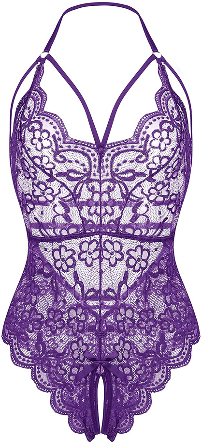 LOLLO VITA Women Lingerie Lace Bodysuit One Piece Babydoll Teddy Chemise Sleepwear Apparel & Accessories > Clothing > Underwear & Socks > Lingerie LOLLO VITA Purple XX-Large 