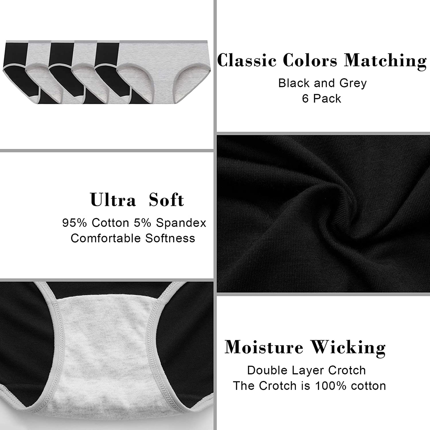 Cotton Full Coverage Underwear Womens Panties No Ride up Hipster Soft Breathable Stretch Bikini Ladies Briefs 6 Pack Apparel & Accessories > Clothing > Underwear & Socks > Underwear DUKAWA   