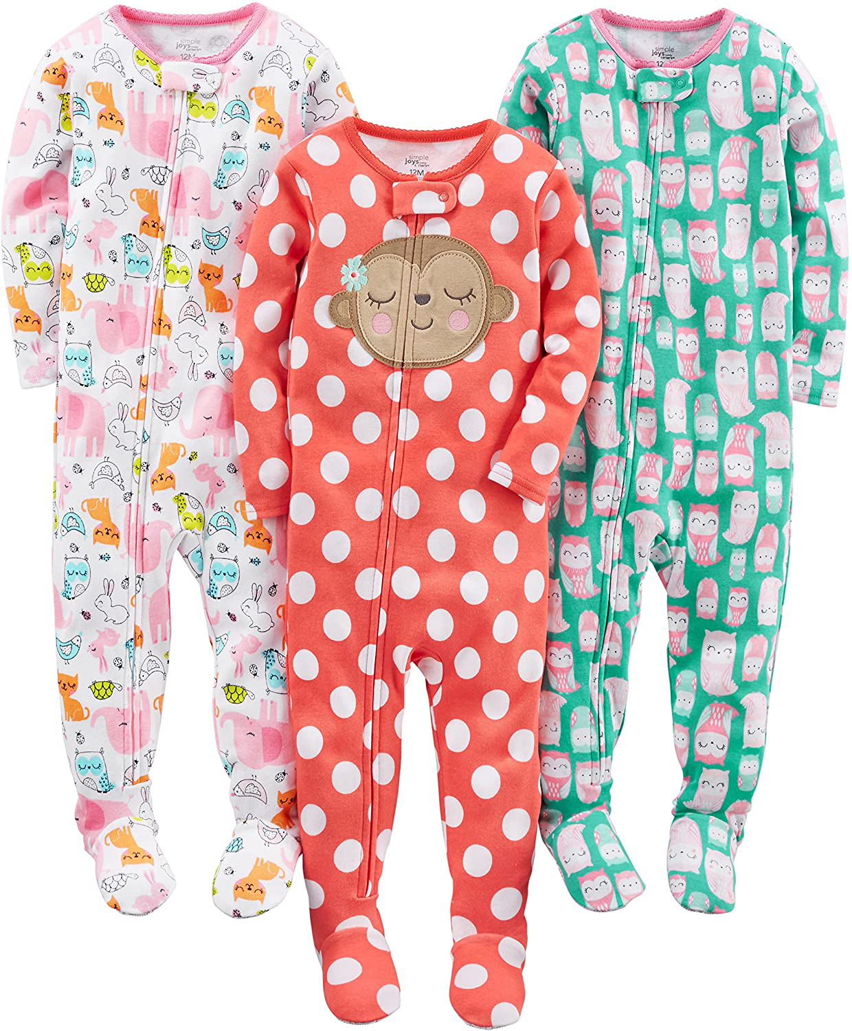 Simple Joys by Carter'S Toddler and Baby Girls' Snug Fit Footed Cotton Pajamas, Pack of 3 Apparel & Accessories > Clothing > Sleepwear & Loungewear > Pajamas Kylie Max   