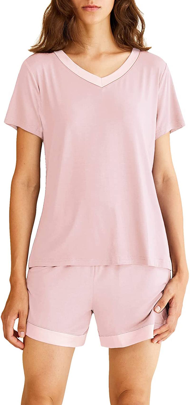Latuza Women's V-neck Sleepwear Short Sleeve Pajama Set Apparel & Accessories > Clothing > Sleepwear & Loungewear > Pajamas KYLIE MAX Light Pink 4X-Large Plus 