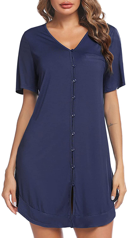Avidlove Women'S Nightshirt Short Sleeve Button down Nightgown V-Neck Boyfriend Sleepshirt Pajama Dress Apparel & Accessories > Clothing > Sleepwear & Loungewear > Nightgowns Kylie Max   