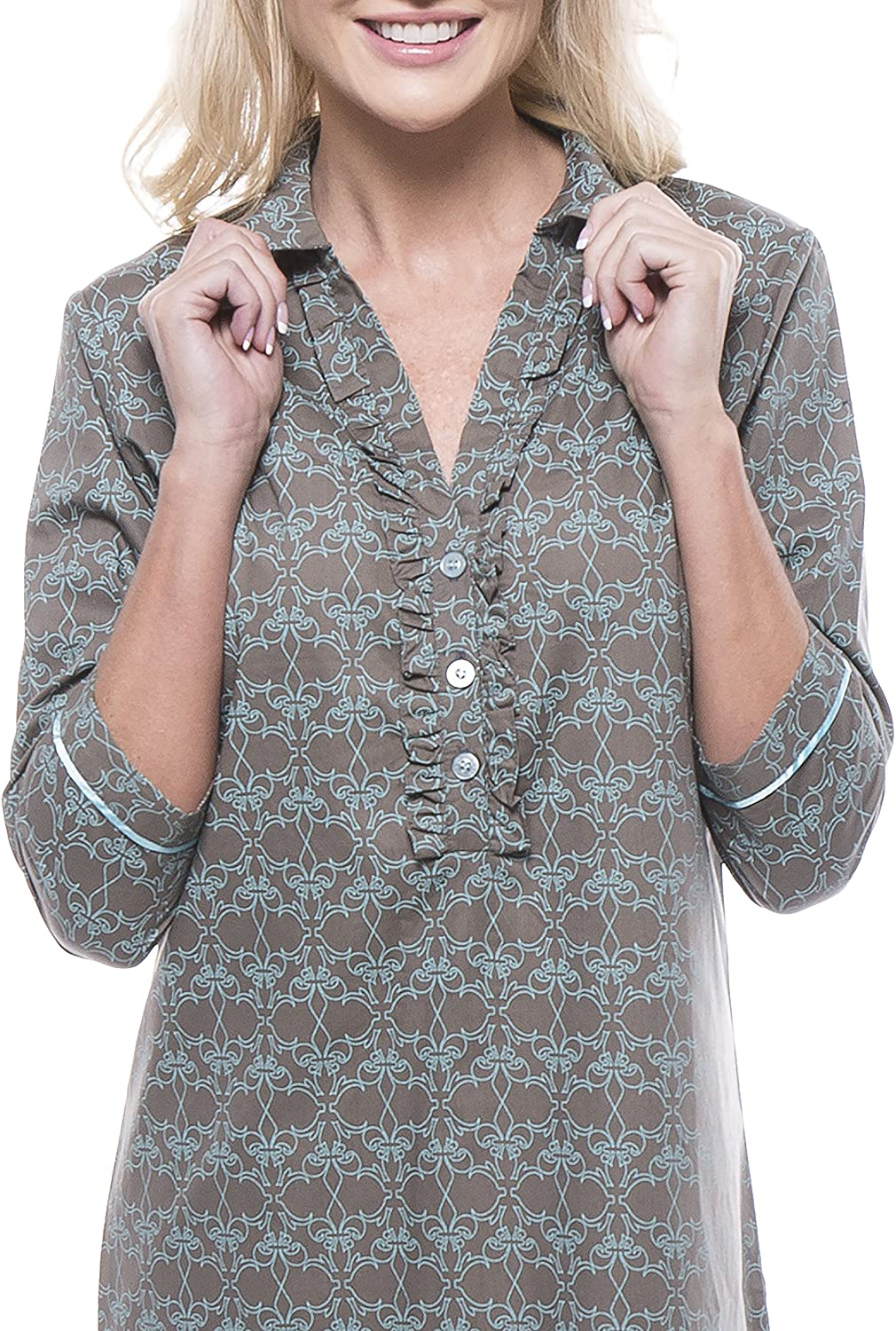 Noble Mount Women'S 100% Cotton Poplin Long Sleeve Tunic Sleep Shirt Apparel & Accessories > Clothing > Sleepwear & Loungewear > Nightgowns Kylie Max   