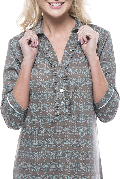 Noble Mount Women'S 100% Cotton Poplin Long Sleeve Tunic Sleep Shirt Apparel & Accessories > Clothing > Sleepwear & Loungewear > Nightgowns Kylie Max   